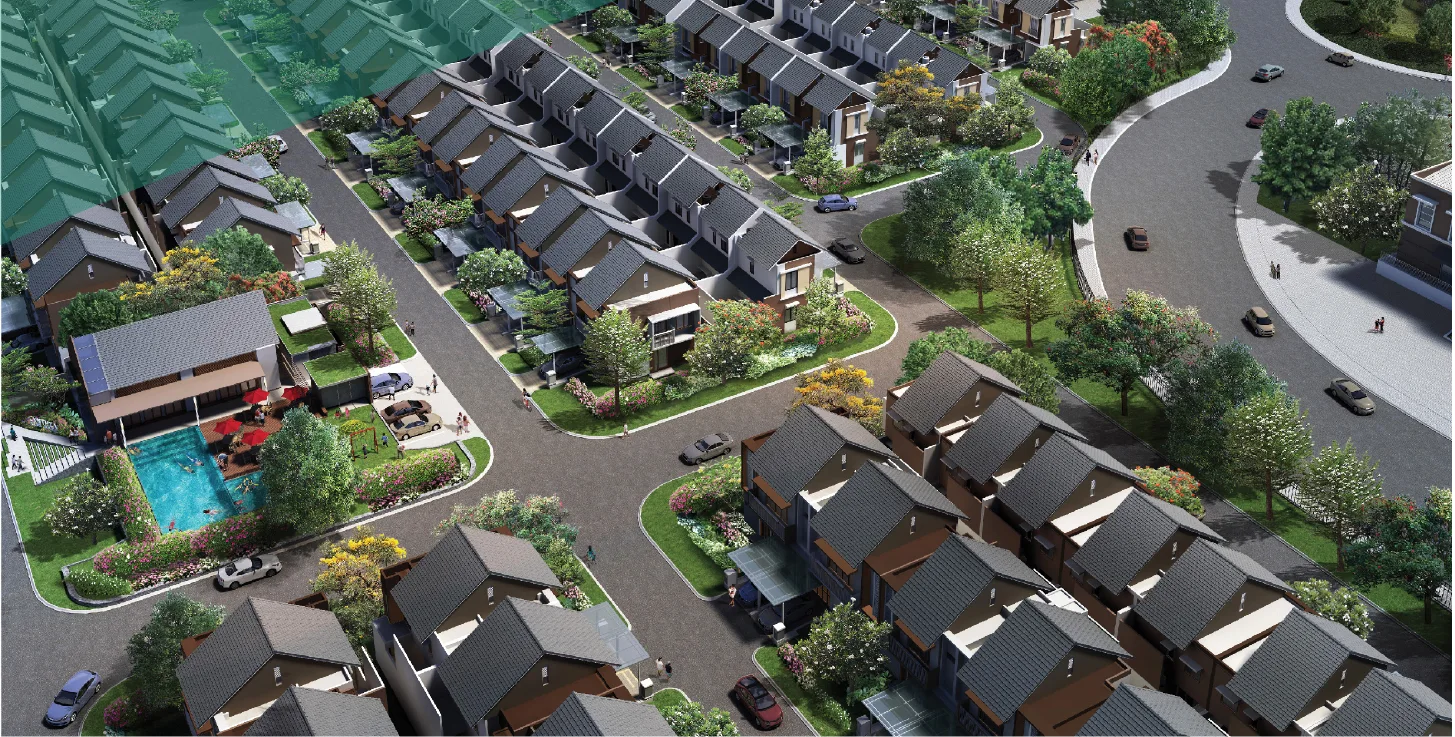 Aerial view cluster Chelsea Cherry — tata lingkungan & jalan internal